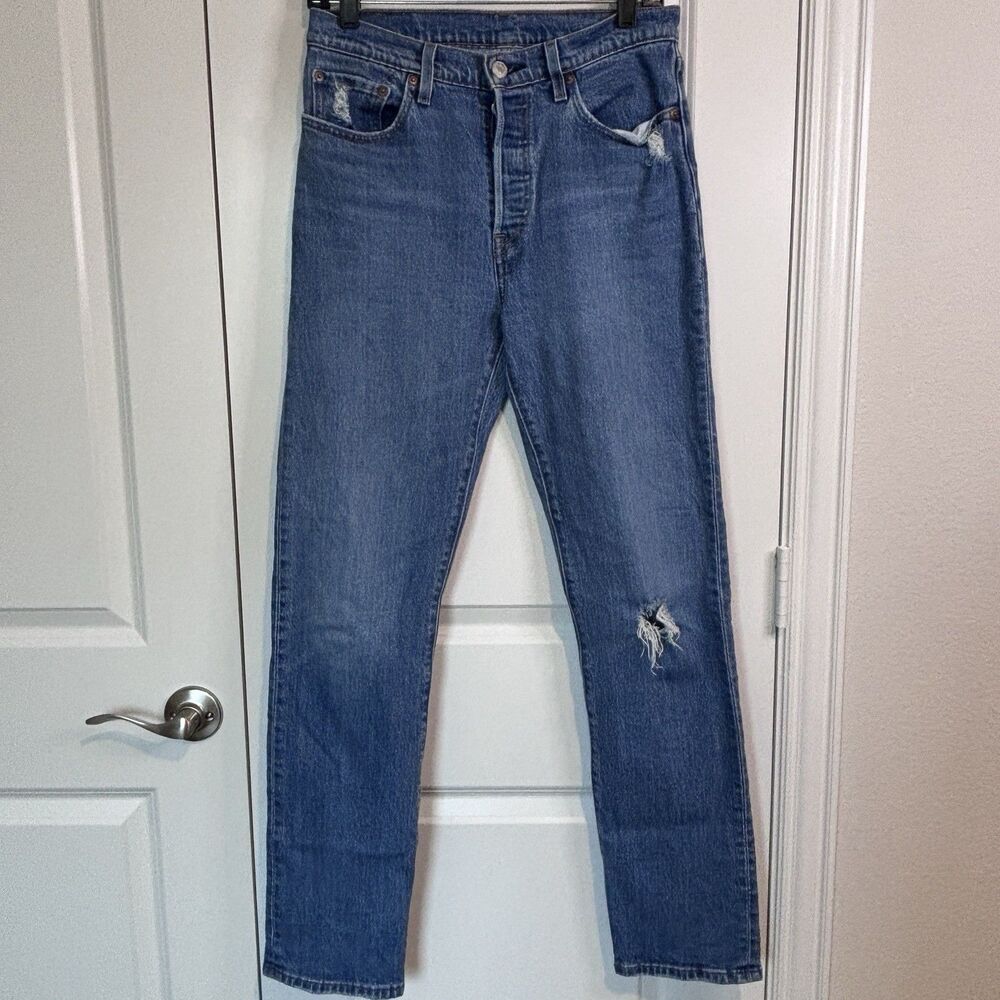 Levi's 501 Light Medium Wash High Rise Button Fly Straight Leg Jeans 28R
